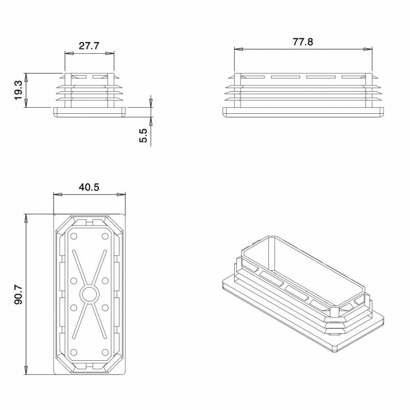 Inserto Rettangolare di Plastica a Lamelle BIANCO per tubi di dimensioni 90x40 mm con spessore 1,0-2,5 mm - Inserto Rettangol
