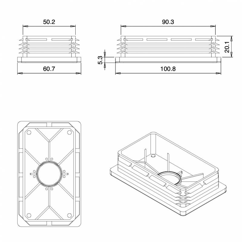 Embout Rectangulaire BLANC pour tube de dimension 100x60 mm et d'épaisseur 1,0-4,0 mm - embout rectangulaire blanc - embout