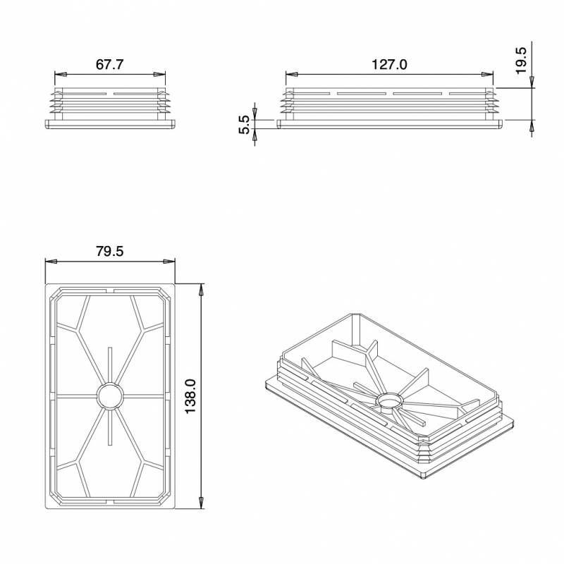 Inserto Rettangolare di Plastica a Lamelle BIANCO per tubi di dimensioni 140x80 mm con spessore 2,0-4,0 mm - Inserto Rettango