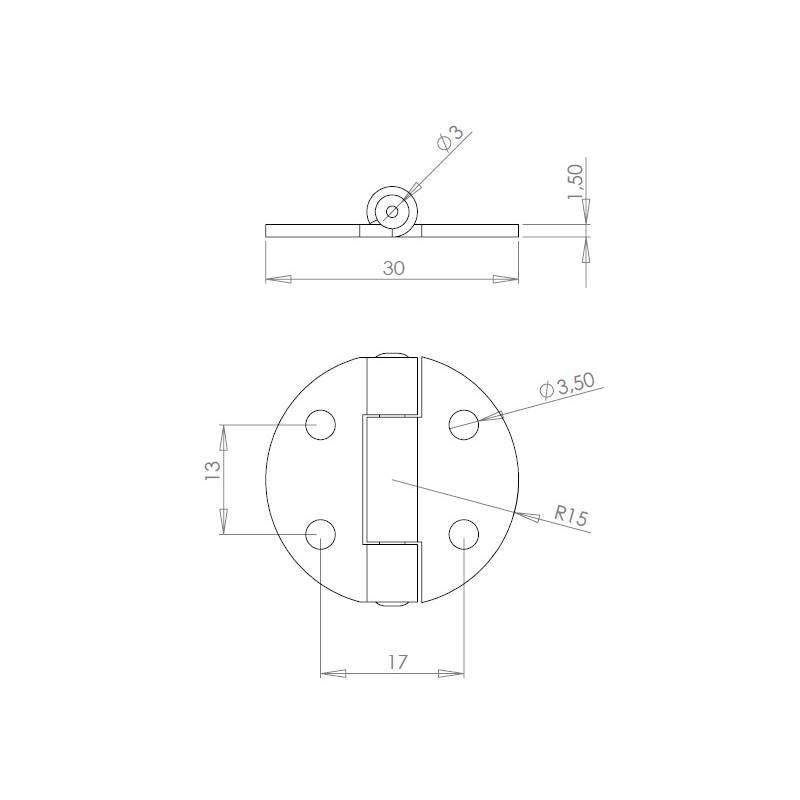 Charnière Acier Zingué Blanc Ronde Diamètre 30 mm Fixation par Vis Tête Fraisée crochet - ajile