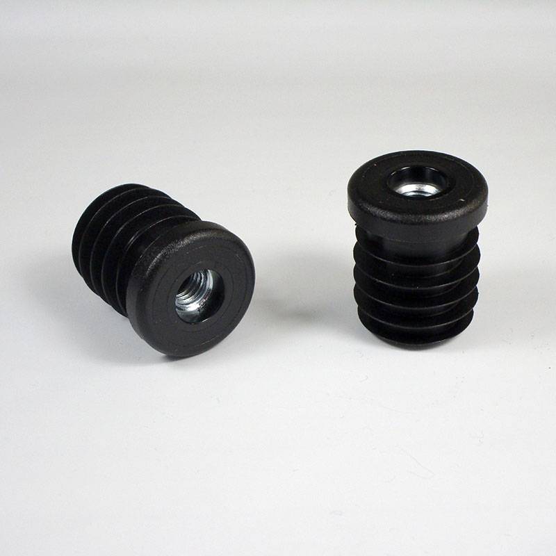 25 mm Diameter Plastic Round Tube Insert with 8 mm (M8) diam. Metal-thread BLACK 8 mm (M!) - threaded round insert - ajile