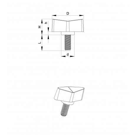 M6 L20 mm Adjust and lock buterfly screw - Zinc plated steel with plastic head