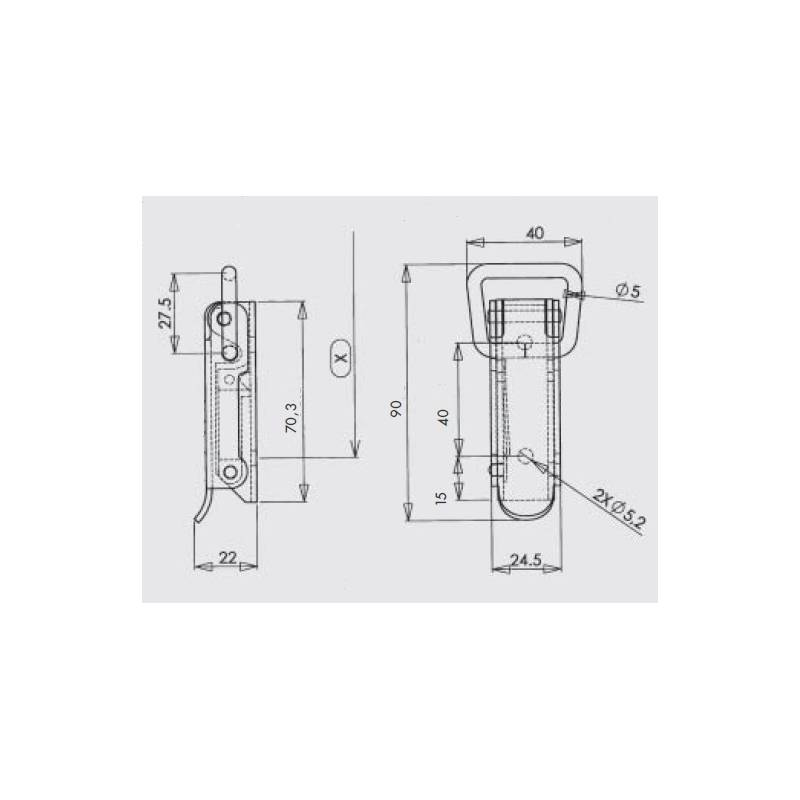 Spannbügelverschluss aus Verzinktem Stahl mit Vorhängeschlosshalter Grösse GROSS 40 x 90 mm mit Befestigungsplatte - ajile