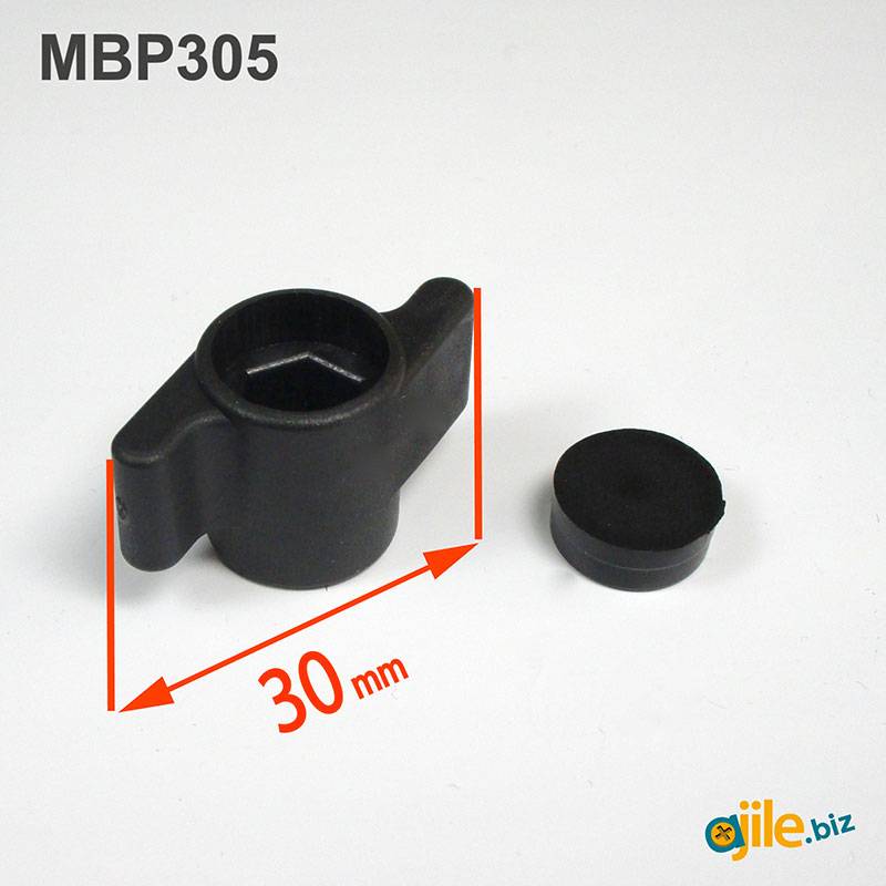 Plastic Butterfly Knob 30 mm Diam. BLACK for M5 (8 mm Wrench) Hexagonal Screw or Nut - Ajile