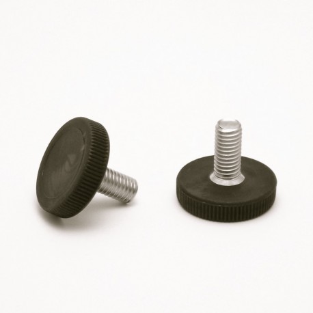 M8 x 16 mm Stellschrauben mit Kunststoff-Rändelfuß 30 mm Diam. - Gewinde: Stahl verzinkt, Grundkörper: Kunststoff SCHWARZ