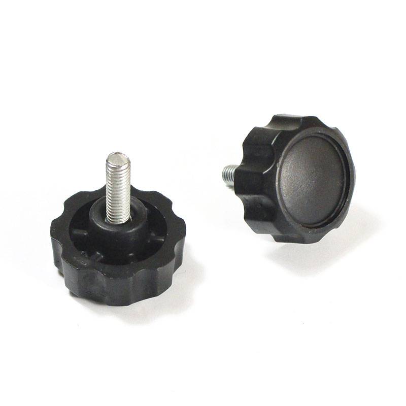 Manopola Filettata NERA Con Testa a Stella in Plastica di Diametro 32 mm - Acciaio Zincato Filettato M6 x 15 mm - ajile
