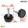 Manopola Filettata NERA Con Testa a Stella in Plastica di Diametro 32 mm - Acciaio Zincato Filettato M6 x 30 mm - ajile