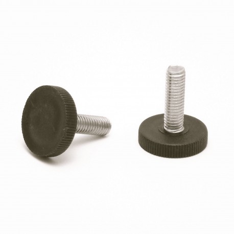 Piedino regolabile con vite M8 x 25 mm a base zigrinata (diam. 25 mm) - Acciaio zincato con piede di plastica.