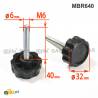 Plastic Star Head Knob 32 mm Diameter BLACK with M6 x 40 mm Zinc-plated Steel Threaded Bolt - fastener - ajile