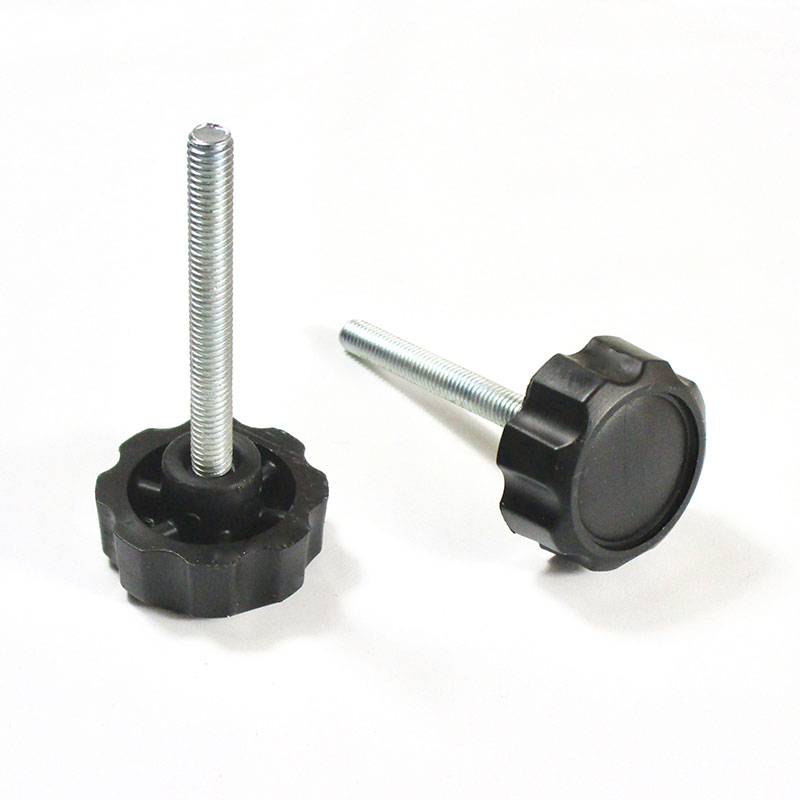 Manopola Filettata NERA Con Testa a Stella in Plastica di Diametro 32 mm - Acciaio Zincato Filettato M6 x 50 mm - ajile