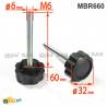 Manopola Filettata NERA Con Testa a Stella in Plastica di Diametro 32 mm - Acciaio Zincato Filettato M6 x 60 mm - ajile