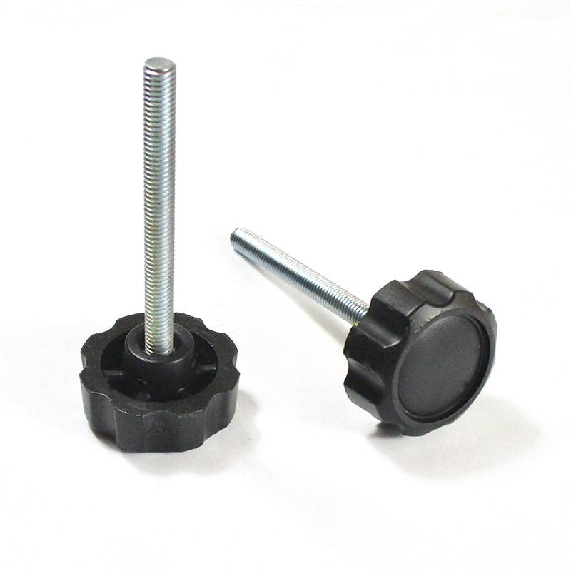 Plastic Star Head Knob 32 mm Diameter BLACK with M6 x 60 mm Zinc-plated Steel Threaded Bolt - fastener - ajile