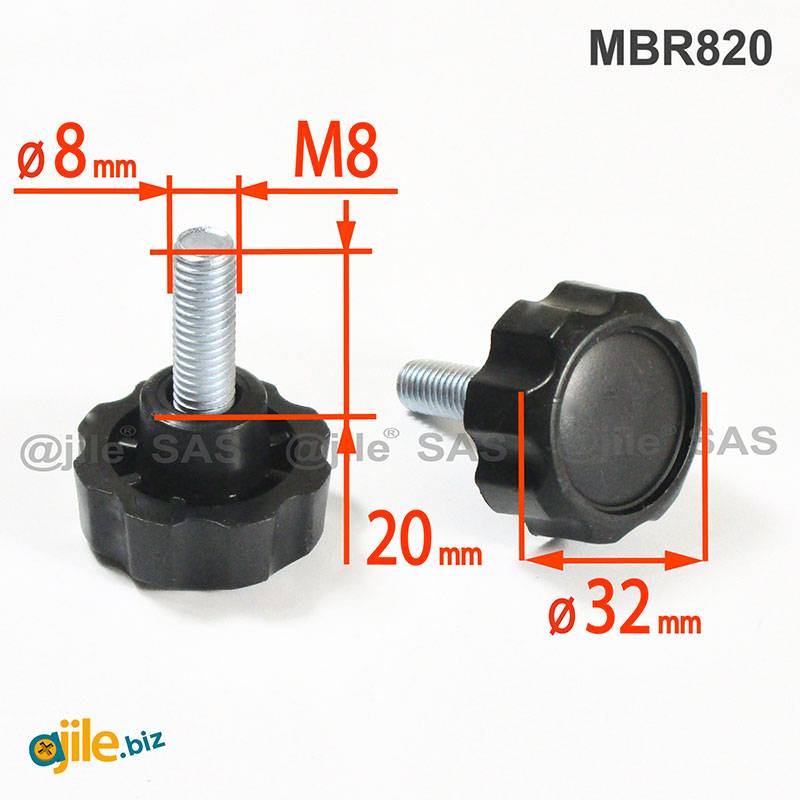 Details about   25 Pcs Thermoset Ball Knob M8 Female Thread Machine Handle 32mm Diameter Black 