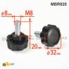 Manopola Filettata NERA Con Testa a Stella in Plastica di Diametro 32 mm - Acciaio Zincato Filettato M8 x 20 mm - ajile