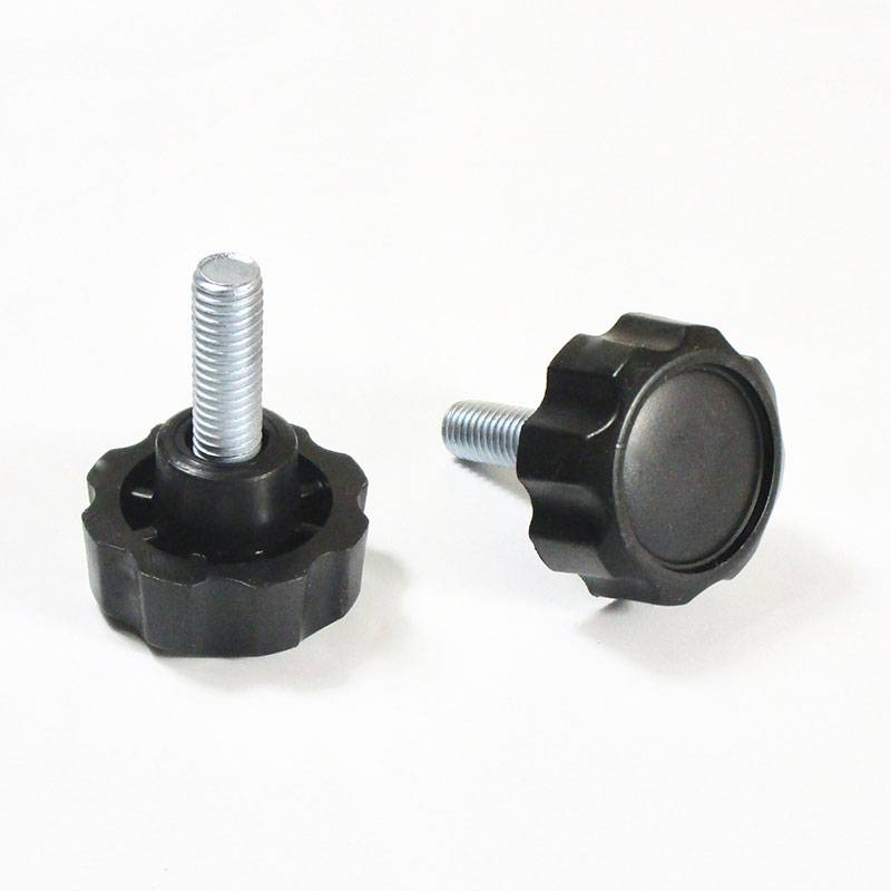 Plastic Star Head Knob 32 mm Diameter BLACK with M8 x 20 mm Zinc-plated Steel Threaded Bolt - fastener - ajile