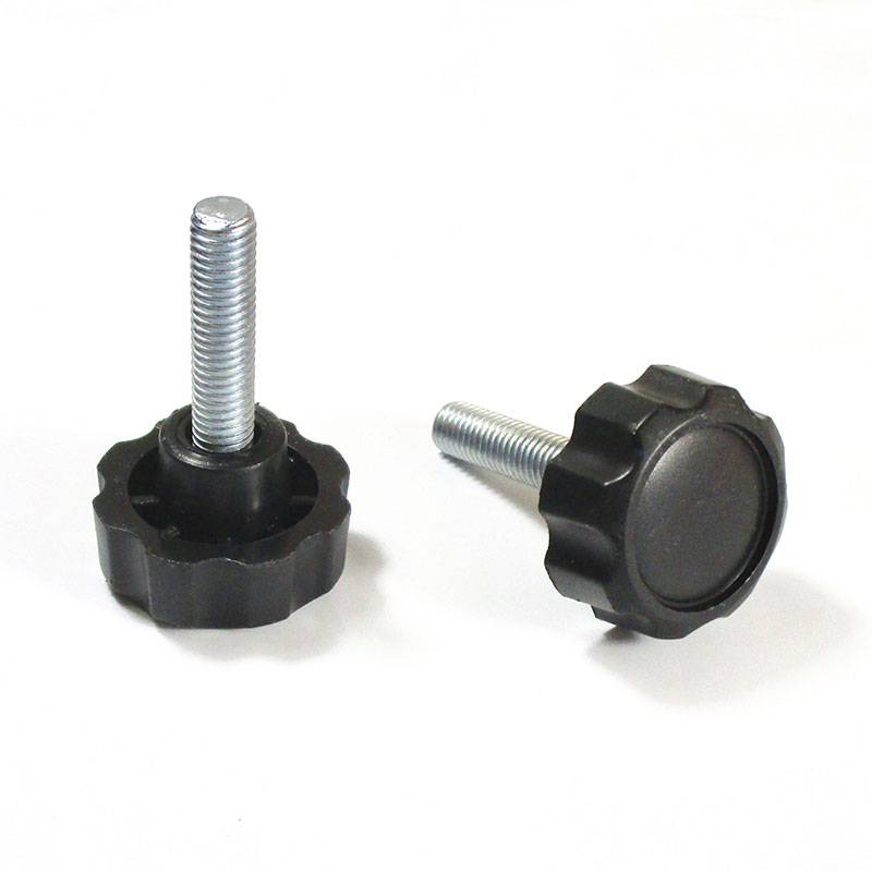 Manopola Filettata NERA Con Testa a Stella in Plastica di Diametro 32 mm - Acciaio Zincato Filettato M8 x 30 mm - ajile