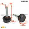 Manopola Filettata NERA Con Testa a Stella in Plastica di Diametro 32 mm - Acciaio Zincato Filettato M8 x 40 mm - ajile