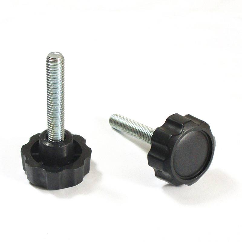 Plastic Star Head Knob 32 mm Diameter BLACK with M8 x 40 mm Zinc-plated Steel Threaded Bolt - fastener - ajile