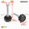 Manopola Filettata NERA Con Testa a Stella in Plastica di Diametro 32 mm - Acciaio Zincato Filettato M8 x 50 mm - ajile