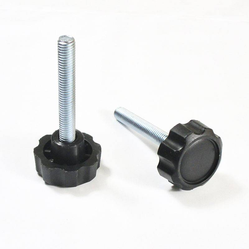 Plastic Star Head Knob 32 mm Diameter BLACK with M8 x 50 mm Zinc-plated Steel Threaded Bolt - fastener - ajile