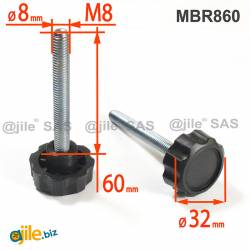 M5 x .8 Thread Size 25mm Stud Length Metric Size Morton Plastic Hand Knobs with Steel Screws 