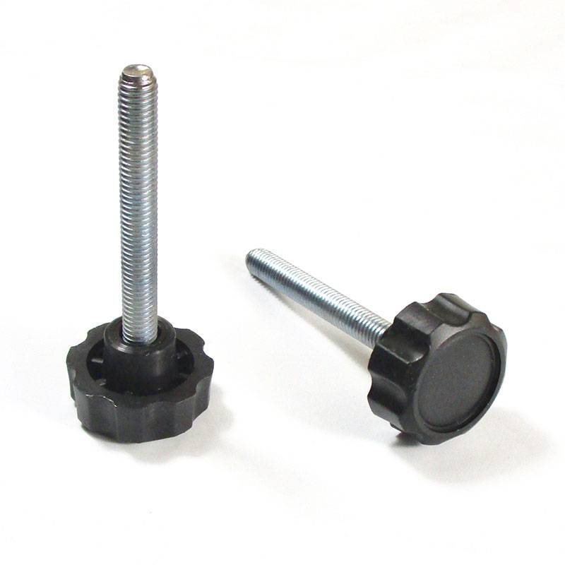 Manopola Filettata NERA Con Testa a Stella in Plastica di Diametro 32 mm - Acciaio Zincato Filettato M8 x 60 mm - ajile