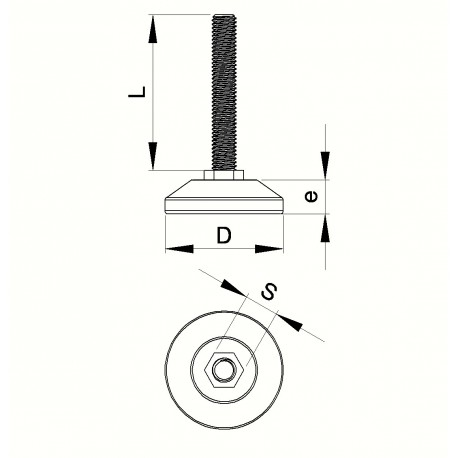 M8 x 80 mm Nivellierfuss 38mm Diam - Gewinde: Stahl verzinkt, Fuss: Kunststoff