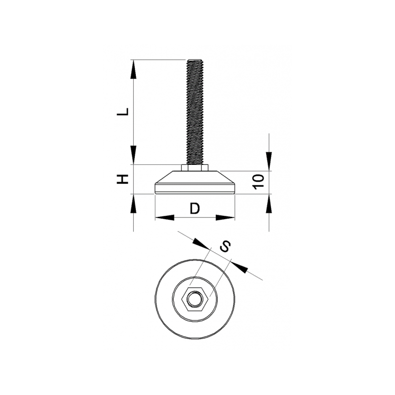 Piedino Regolabile con Vite Filettata M10 x 100 mm - piedino regolabile con vite - piedino regolabile - piedino - ajile