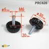 Pied Réglable Tête Crantée en Plastique NOIR Diamètre 30 mm - Fileté Acier Zingué Blanc M6 x 20 mm - pied-patin-butee - ajile