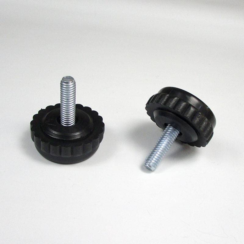 Adjustable 30 mm Diameter Plastic Knurled Knob Head Foot BLACK - M6 x 20 mm White Zinc Plated Steel Threaded Bolt - ajile