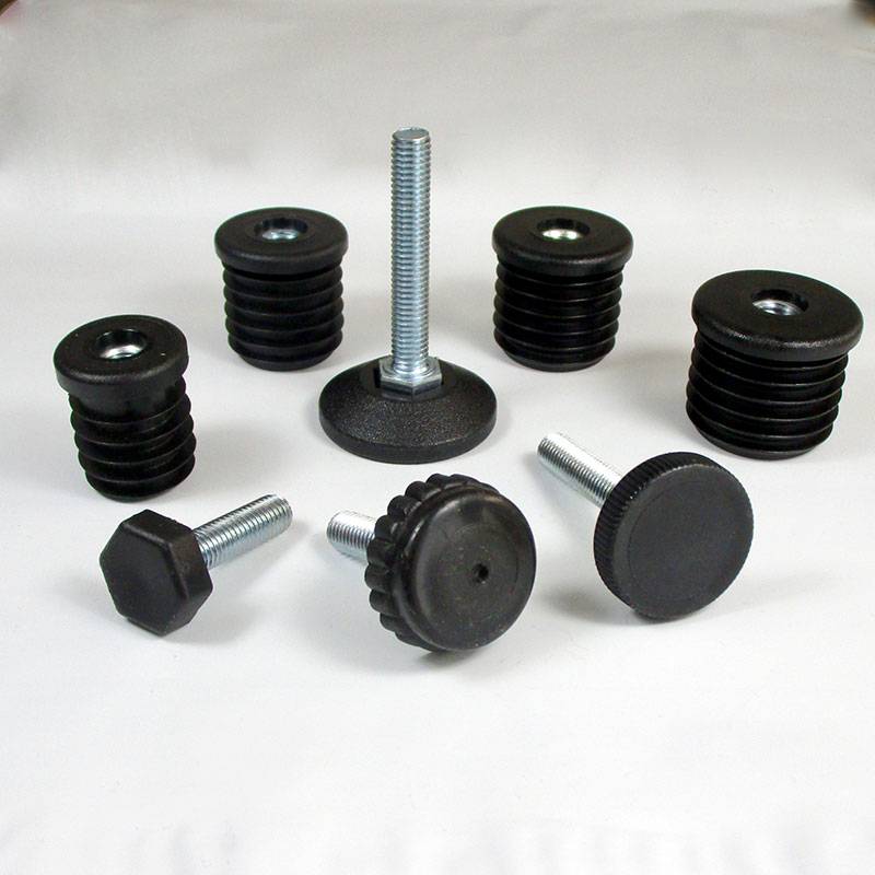 30 mm Durchmesser Stellfüße mit Rändelteller aus Kunststoff SCHWARZ mit M6 x 20 mm Gewindestift aus Verzinktem Stahl - ajile