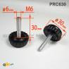 Adjustable 30 mm Diameter Plastic Knurled Knob Head Foot BLACK - M6 x 30 mm White Zinc Plated Steel Threaded Bolt - ajile