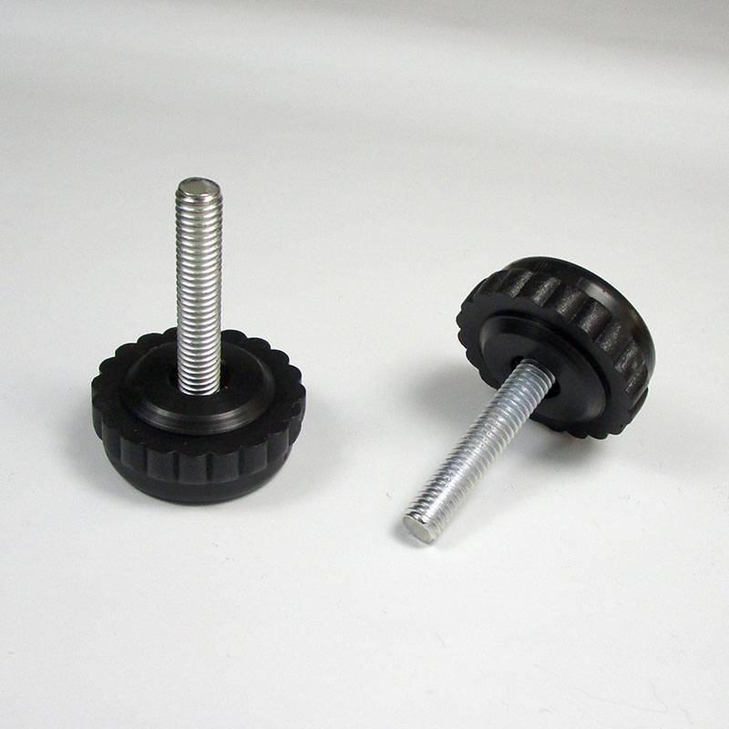 Pied Réglable Tête Crantée en Plastique NOIR Diamètre 30 mm - Fileté Acier Zingué Blanc M6 x 30 mm - pied-patin-butee - ajile