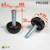 Piedino di Appoggio Livellatore con Base Alta di Plastica NERO Diametro 30 mm - Stelo M8 x 30 mm Acciao Zincato Bianco - ajile