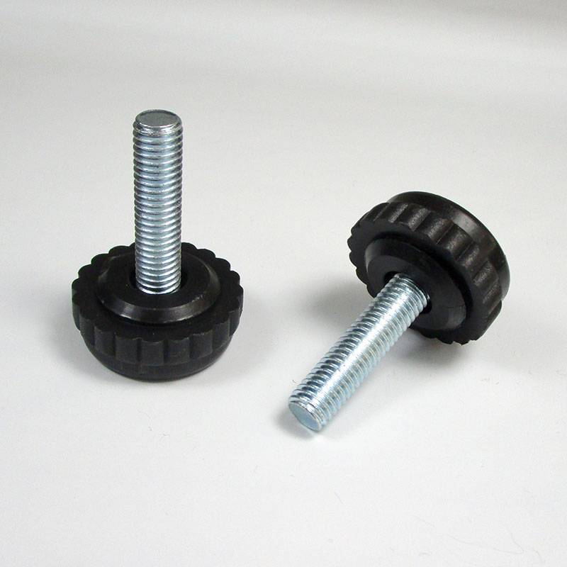 30 mm Durchmesser Stellfüße mit Rändelteller aus Kunststoff SCHWARZ mit M8 x 30 mm Gewindestift aus Verzinktem Stahl - ajile