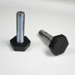 Adjustable Foot with 24 mm Plastic Hexagonal Base BLACK - M10 x 40 mm White Zinc Plated Steel Threaded Bolt - Ajile 2