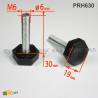Adjustable Foot with 19 mm Plastic Hexagonal Base BLACK - M6 x 30 mm White Zinc Plated Steel Threaded Bolt - ajile