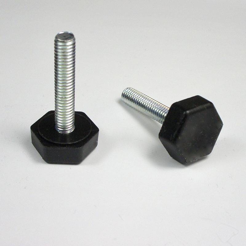 Adjustable Foot with 19 mm Plastic Hexagonal Base BLACK - M6 x 30 mm White Zinc Plated Steel Threaded Bolt - ajile