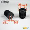 Tappo Tondo di Plastica NERO per Tubolari di Diametro 25 mm con Filettatura in Metallo diam. 8 mm (M8) 8 mm (M!) - ajile