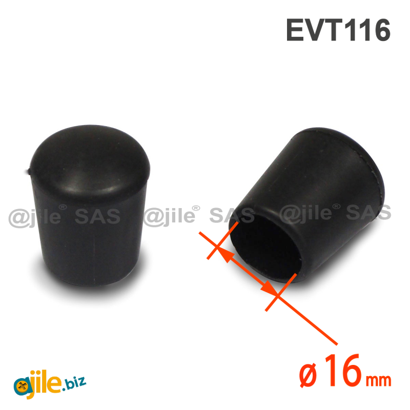 Embout Enveloppant Caoutchouc Thermoplastique Flexible NOIR  pour Tube de Diamètre 16 mm - Ajile