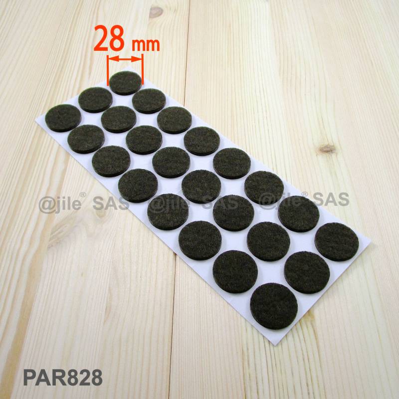 28 mm diameter round felt pads BROWN - sheet of 24 stick-on furniture pads. - Ajile