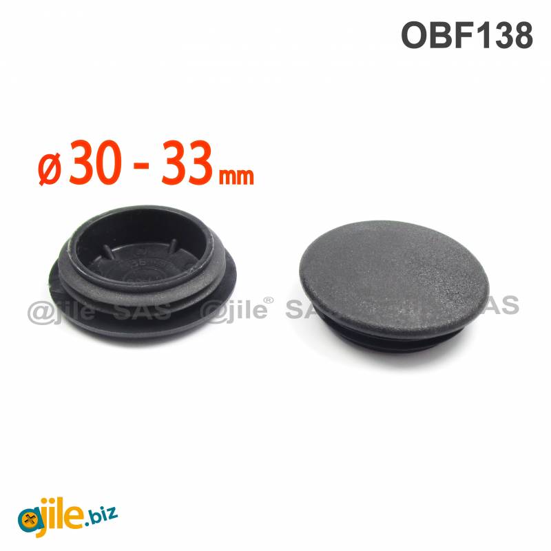 Plastic sealing hole plug BLACK for sealing 30 - 33 mm diameter hole, with a 38 mm diameter head - Ajile