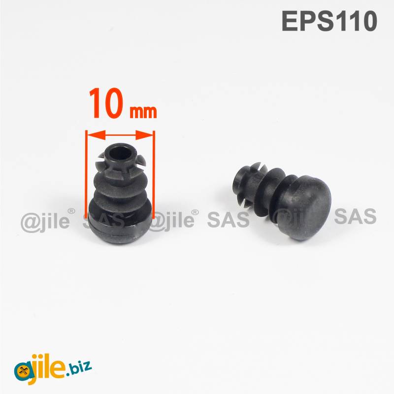 Round Plastic Ribbed Insert/Plug for 10 mm OUTER Diameter Tubes BLACK - Ajile