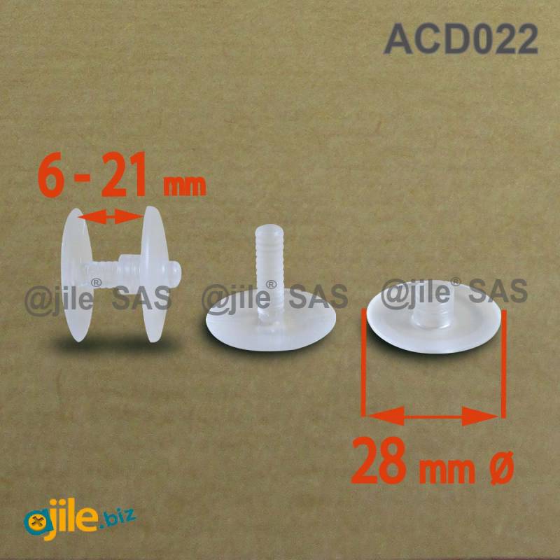 Plastic Ratcheting Action Rivet for Panel and POS Assembly 6 to 21 mm  TRANSPARENT with 28 mm diam. head