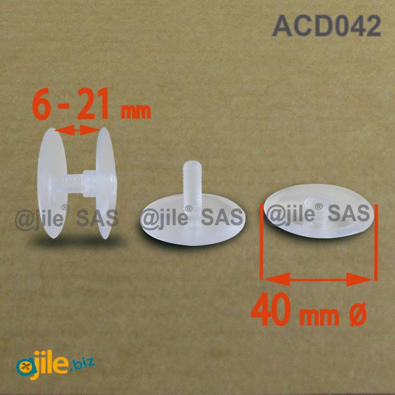 Plastic Ratcheting Action Rivet for Panel and POS Assembly 6 to 21 mm TRANSPARENT with 40 mm diam. head - Ajile