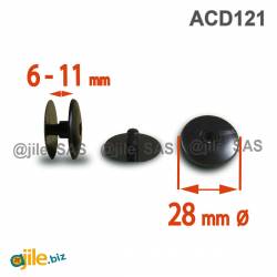 Plastic Ratcheting Action Rivet for Panel and POS Assembly 6 to 11 mm BLACK with 28 mm diam. head