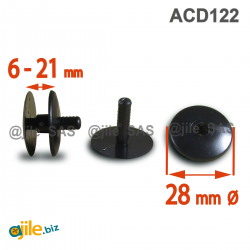 Plastic Ratcheting Action Rivet for Panel and POS Assembly 6 to 21 mm BLACK with 28 mm diam. head