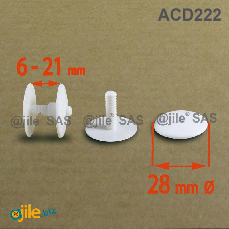 Plastic Ratcheting Action Rivet for Panel and POS Assembly 6 to 21 mm WHITE  with 28 mm diam. head - Panel assembling clip - Ajile