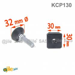 Kit Livellatore per tubo quadrato 30 x 30 mm con Piedino Filettato di Plastica Snodabile M10x33 con base diametro 32 mm