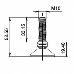 Kit de Réglage / Mise à Niveau pour tube carré 35x35 mm avec Pied Vérin Rotule en Plastique M10x33 mm Embase diamètre 40 mm - Ajile 3